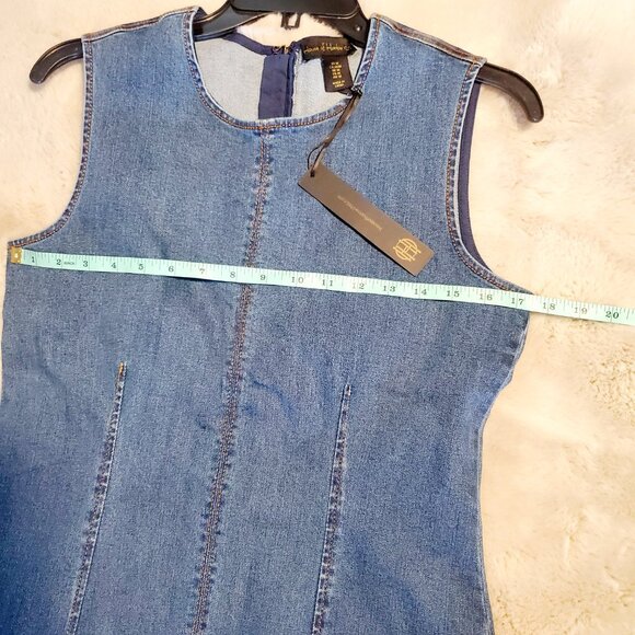 NWT House of Harlow 1960 Denim Midi Dress Medium Sleeveless Fitted Minimalist - Picture 12 of 12